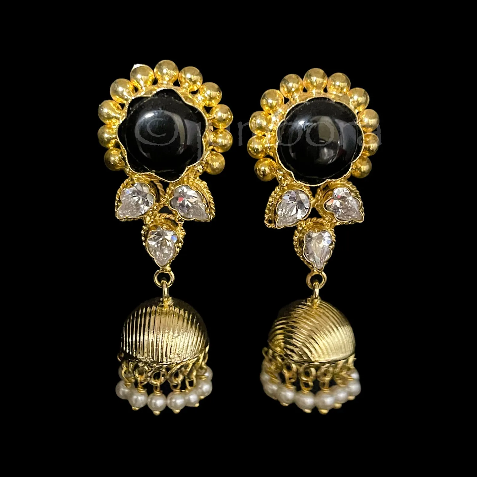 Amrapali Finish Gold jhumka Earring with Black stud