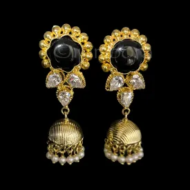 Amrapali Finish Gold jhumka Earring with Black stud