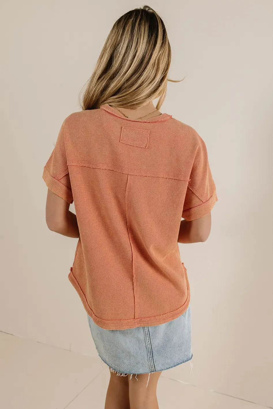 Ariella Waffle Knit Top in Coral