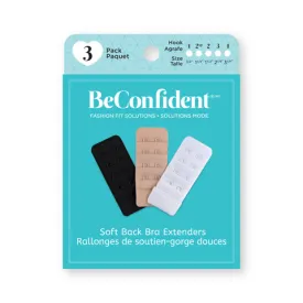 BeConfident Soft Back Bra Extender 2 Hook Narrow (1 1/4") Multi-Colour 3 Pack