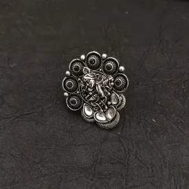 Bhavi Jewels Oxidised Plated Temple Adjustable Ring