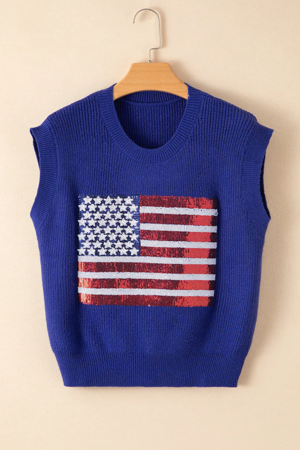 Bluing Sparkling American Flag Knitted Top