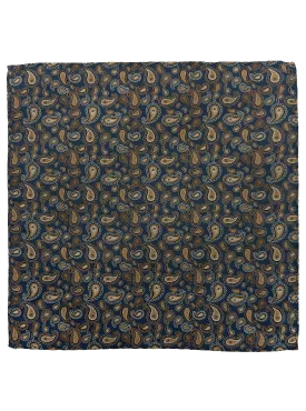 Brown Paisley Print SIlk Pocket Square