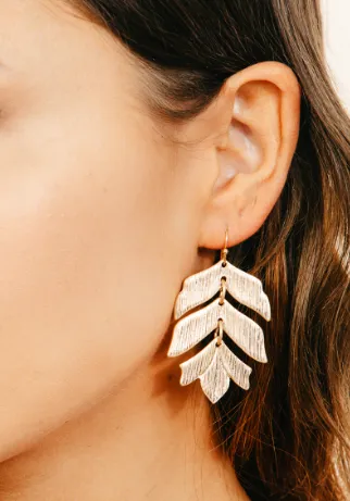 Brushed Metal Leaf Drop Earring