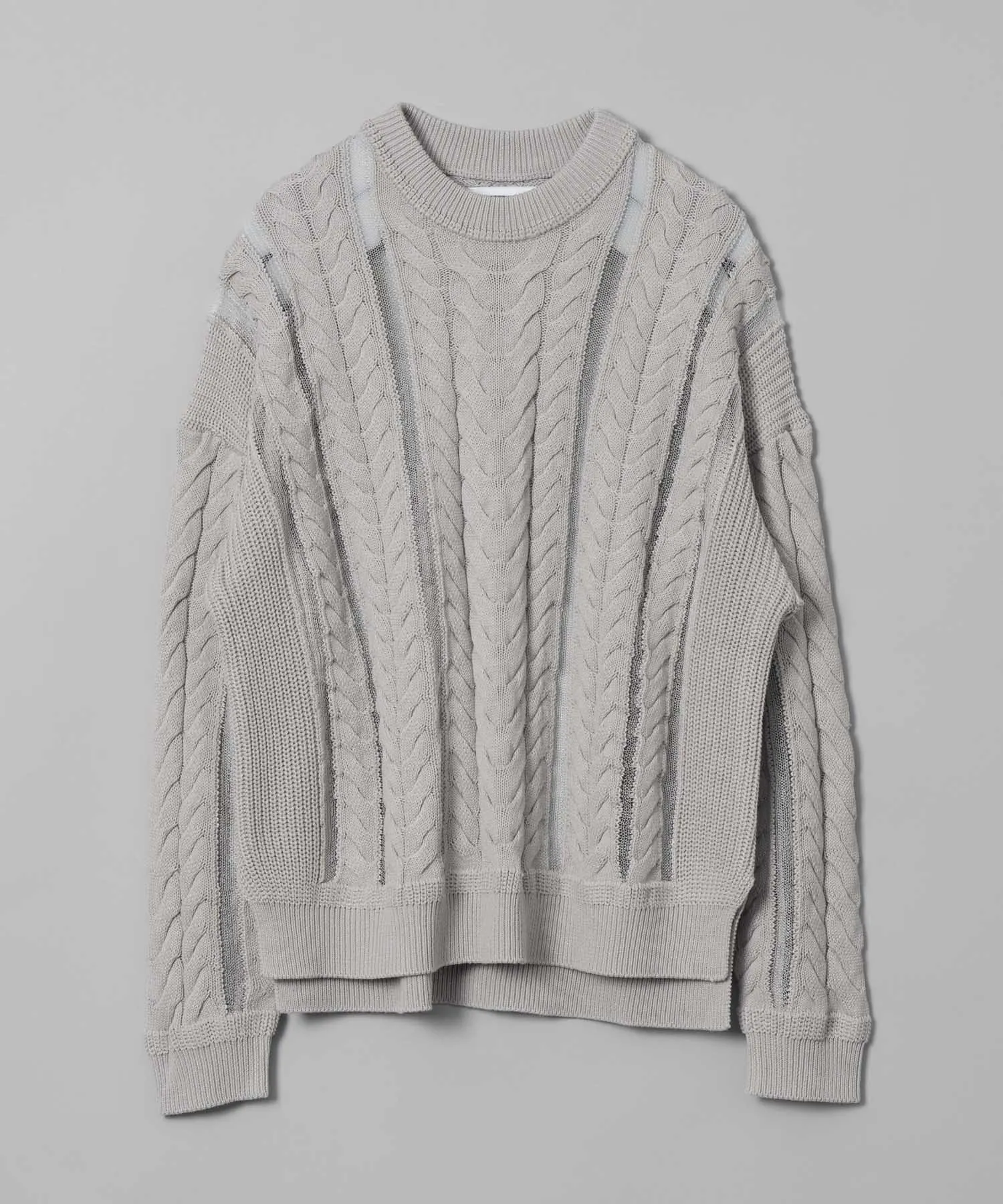 Cable Knitting Sheer Intarsia Prime-Over Crew Neck Knit Pullover