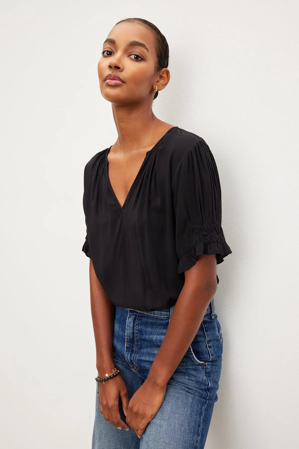 CALISSA SPLIT NECK BLOUSE