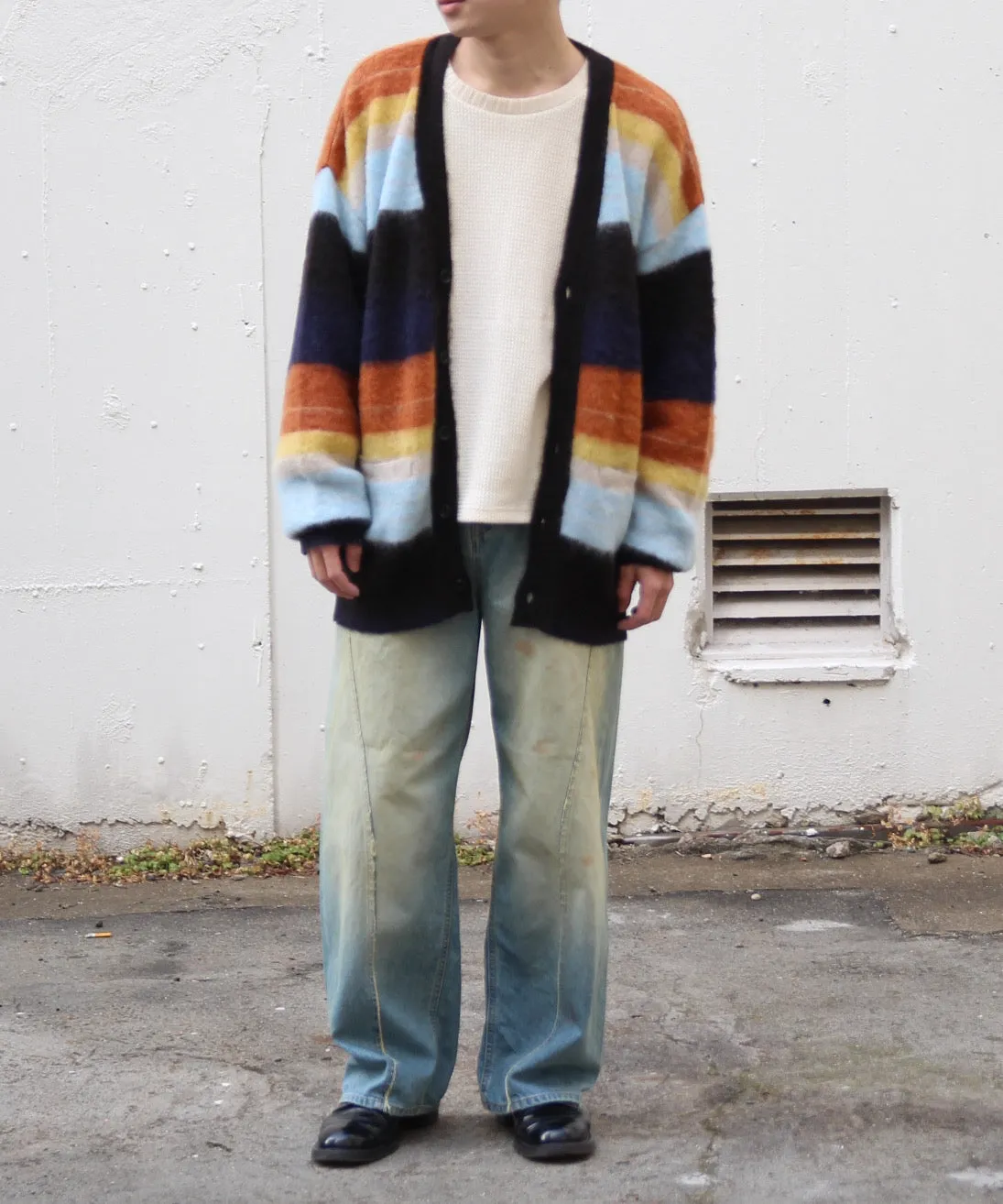 COLOR COMBINATION MOHAIR CARDIGAN "MULTI STRIPES"