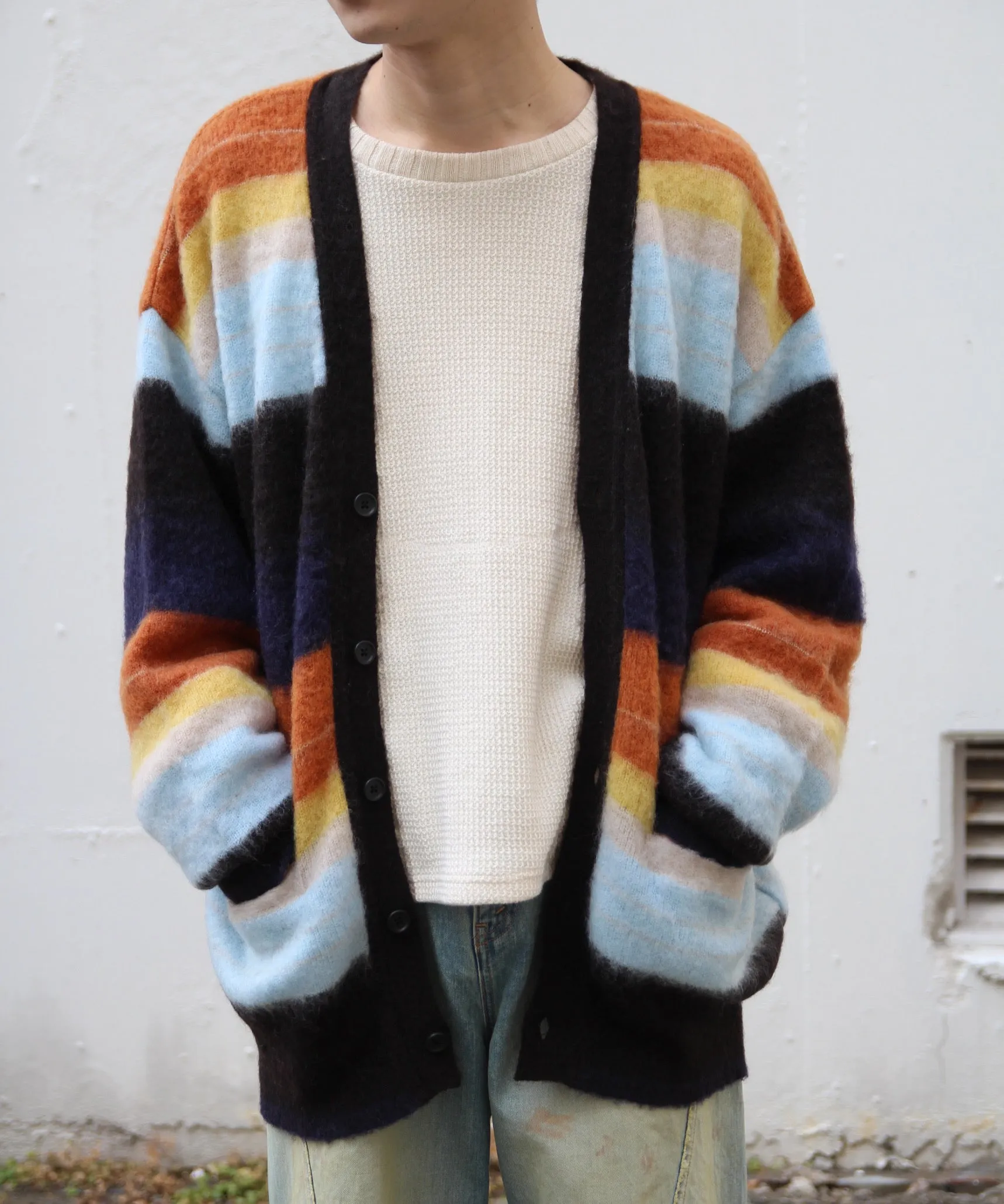 COLOR COMBINATION MOHAIR CARDIGAN "MULTI STRIPES"