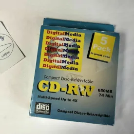 DigitalMedia 5 Pk CD-RW Compact Disc Rewritable 650MB 74 Min Multi Speed To 4X