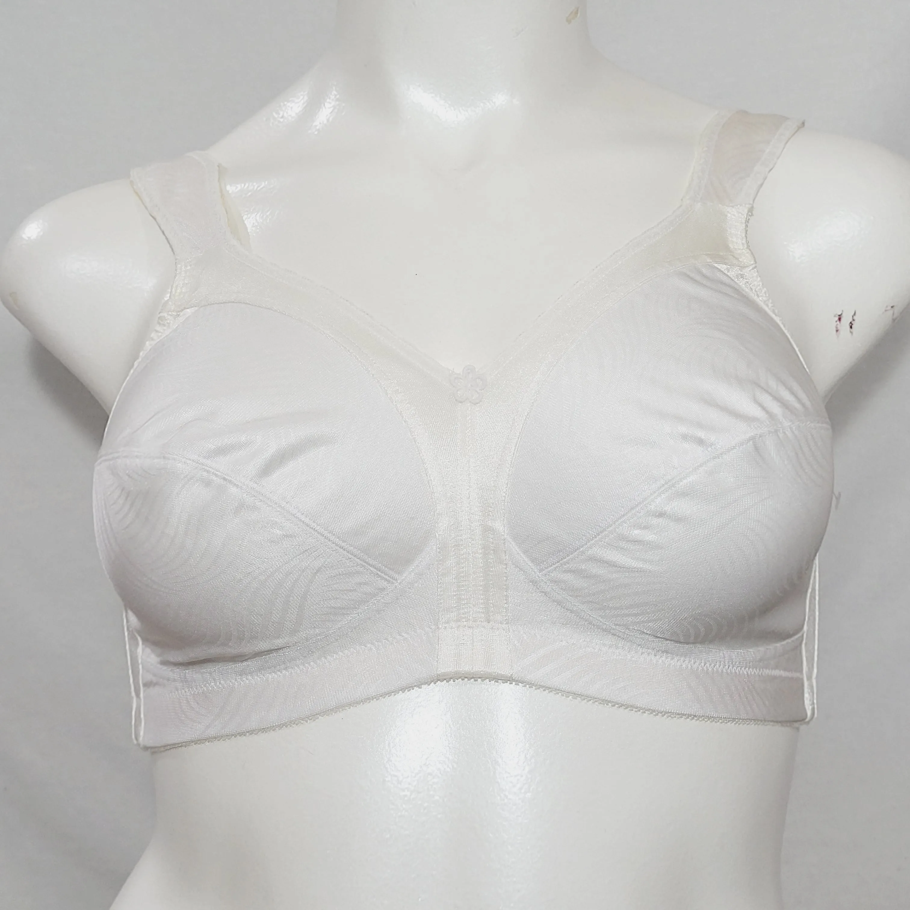 Exquisite Form 2558 Jacquard Satin Divided Cup Wire Free Bra 42C White NWOT