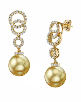 Golden South Sea Pearl & Diamond Stardom Dangle Earrings