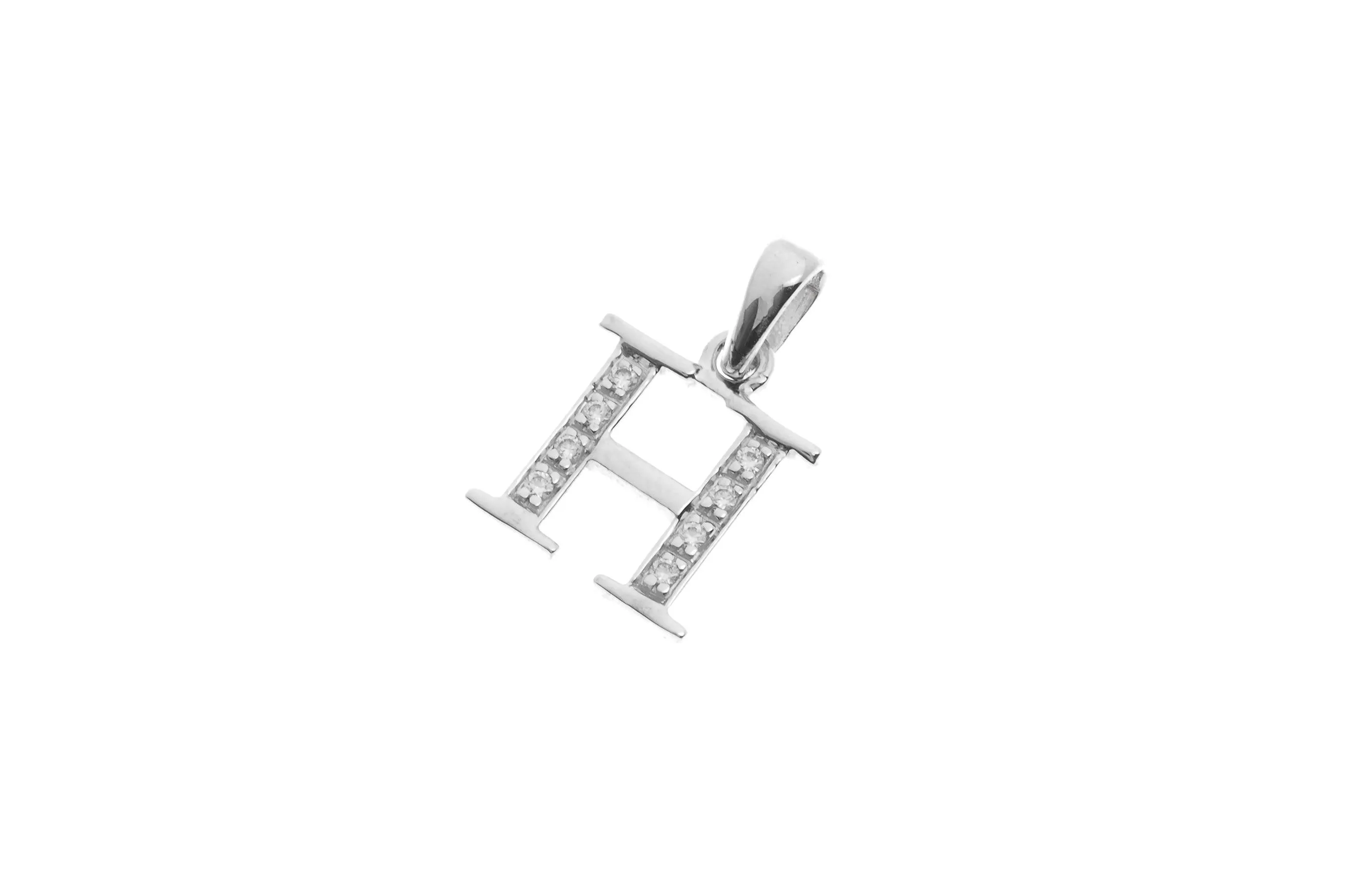 'H' Initial Pendant 18ct White Gold Cubic Zirconia P900H