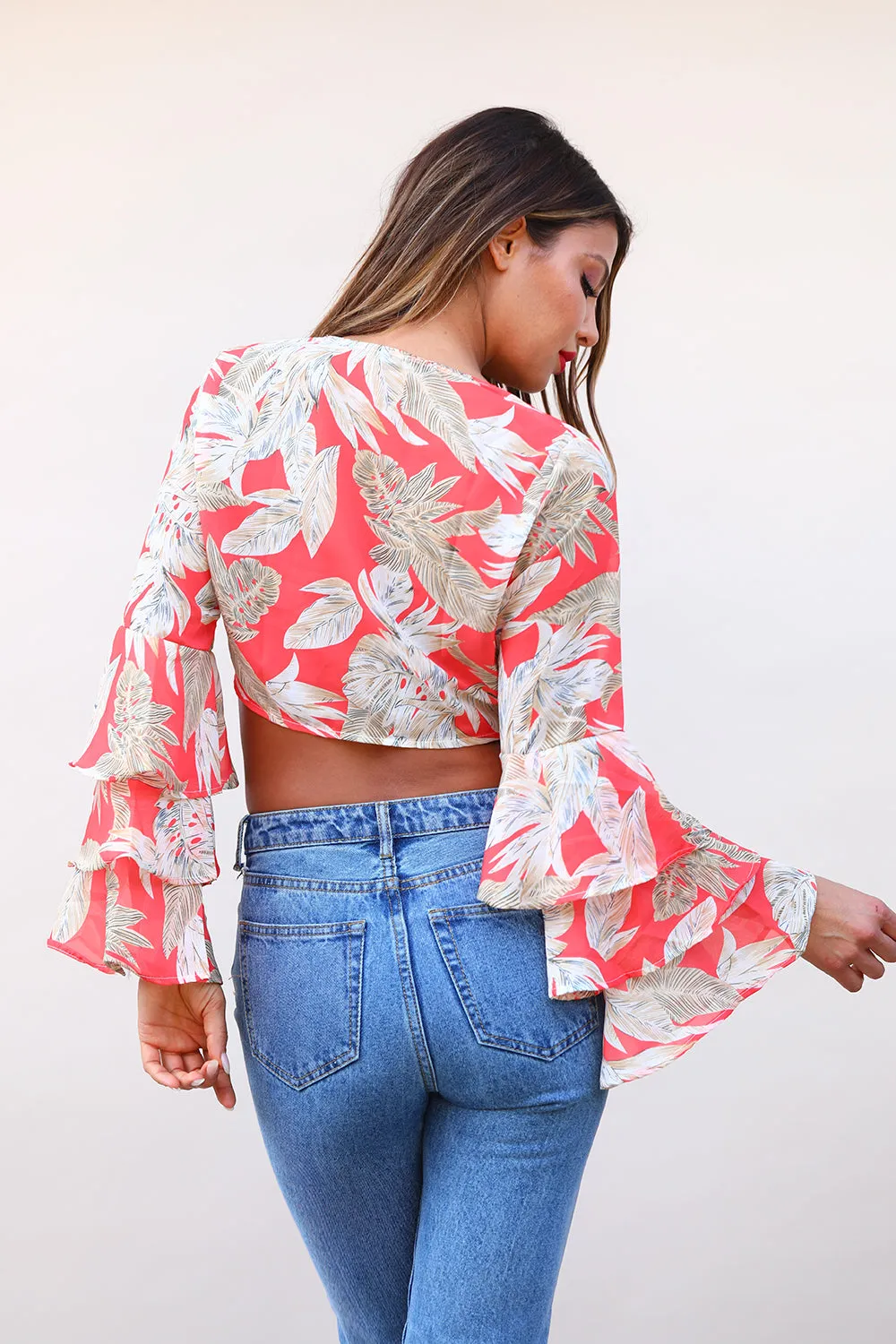 LAYERED BELL SLEEVE RUFFLE TOP