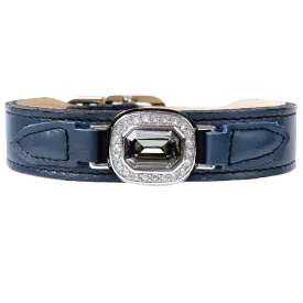 Octagon Dog Collar in French Navy, Black Diamond & Nickel