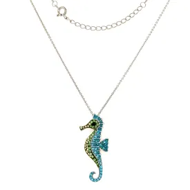 Seahorse Necklace with Multicolor Crystals in Sterling Silver