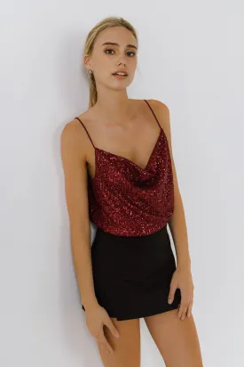 SEQUIN COWL NECK CAMI