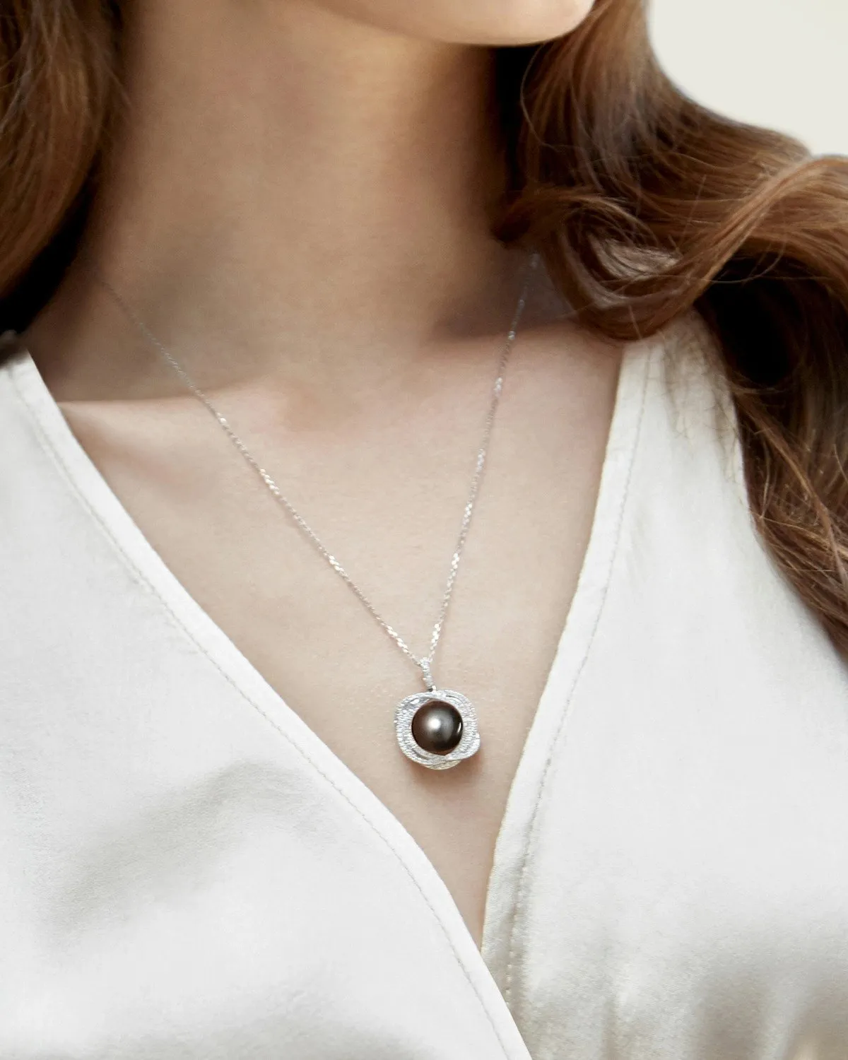 Tahitian South Sea Pearl & Diamond Braided Pendant