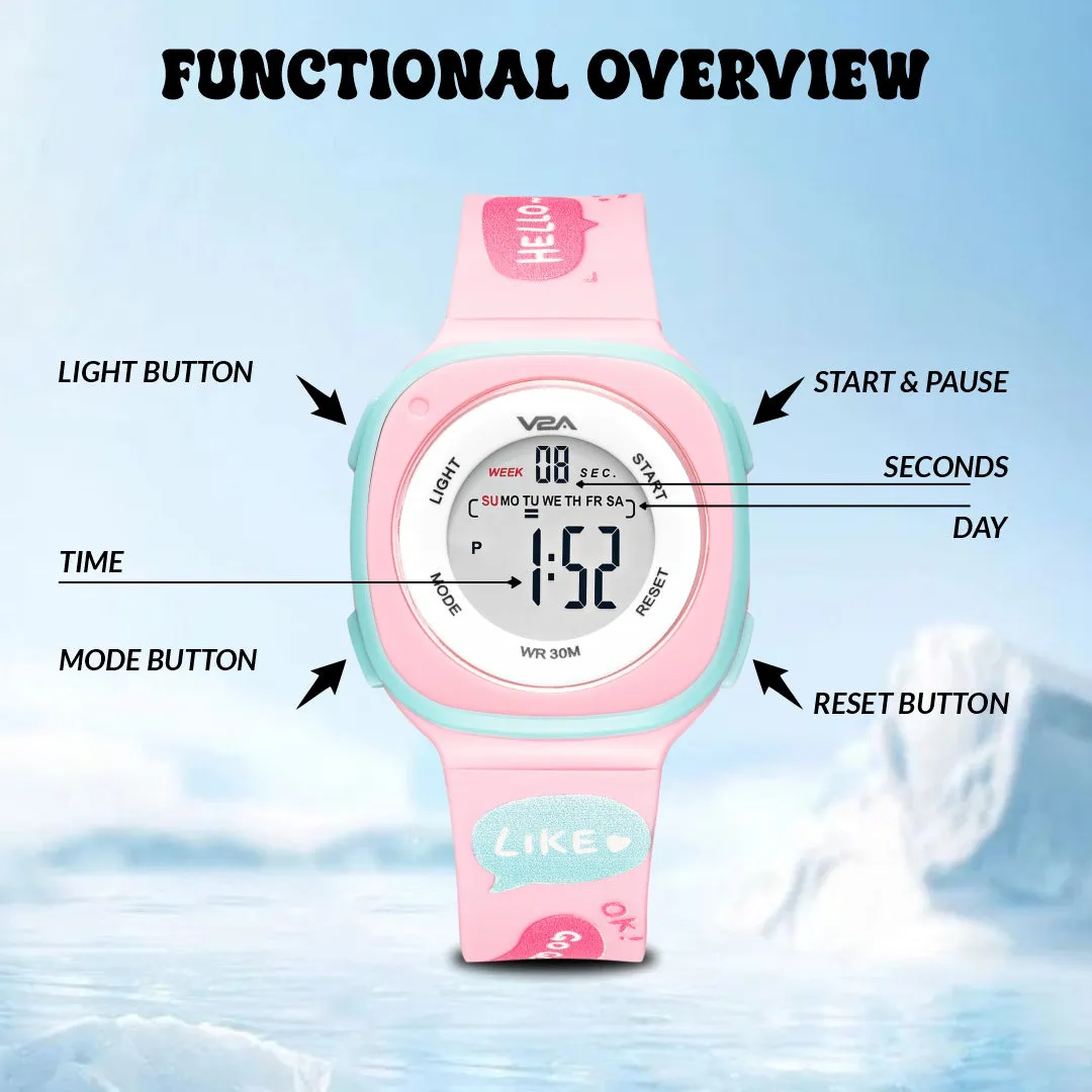 V2A Digital Watch for Girls – Kids Between 4 to 14 Years of Age Multi-Functional 30 M Waterproof Digital Sports Watches for Girls | Digital Watch for Girls age 4 5 6 7 8 9