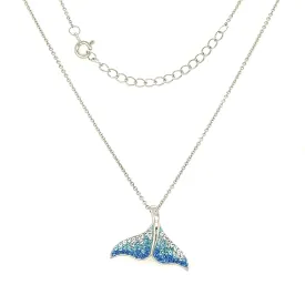 Whale Tail Necklace with White, Aqua and Blue Crystals in Sterling Silver