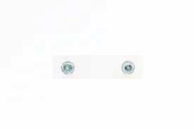 Yellow Gold Blue Topaz Halo Earrings